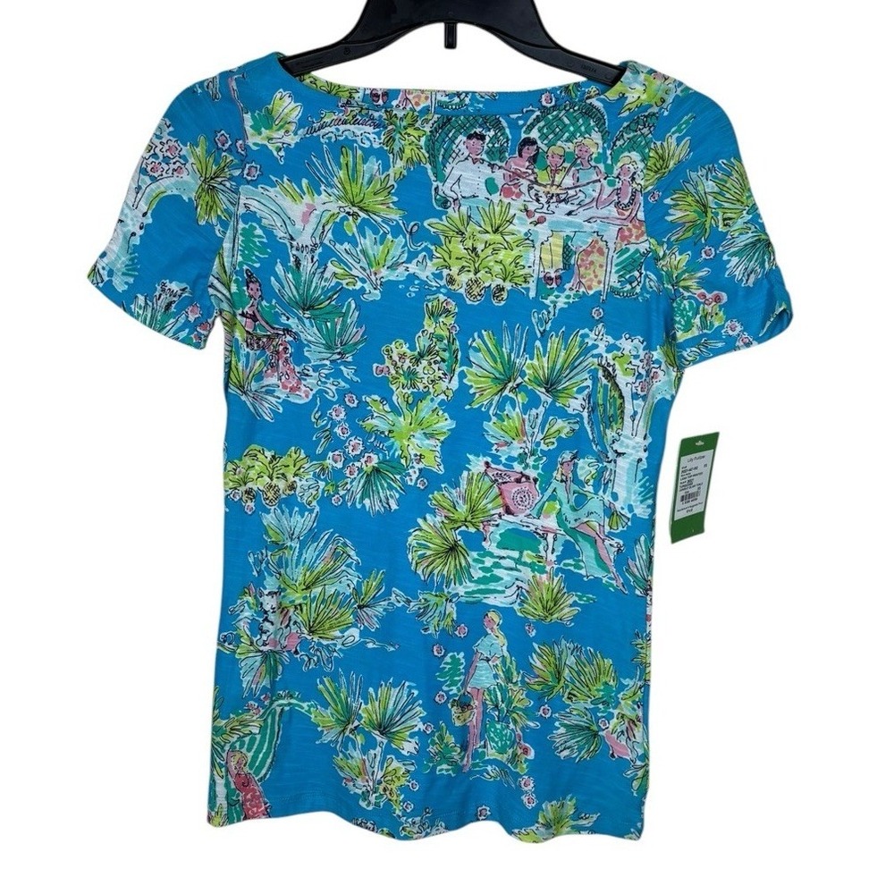 Lilly Pulitzer Lana Printed Top Size XS In Turquoise‎ Jungle Glam NEW Coastal